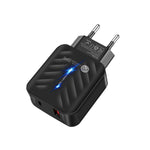 شاحن PD03 20 واط Type-C + QC3.0 USB مع ضوء مؤشر، قابس الاتحاد الأوروبي، قابس الاتحاد الأوروبي + كابل USB إلى Type-C