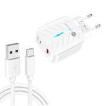 شاحن USB PD03 20W PD3.0 + QC3.0 مع كابل بيانات USB إلى Type-C، قابس EU، قابس EU، قابس EU + كابل USB إلى Type-C