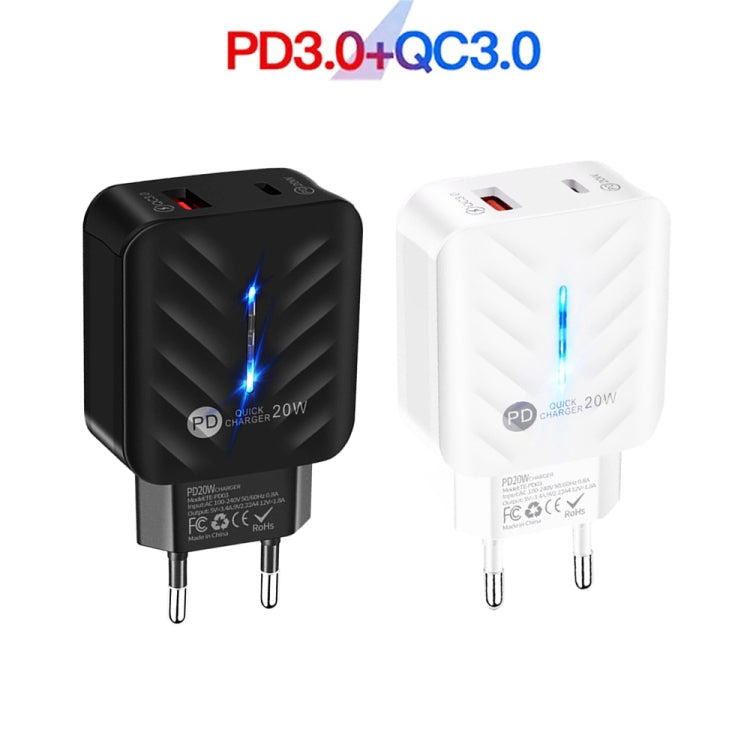 شاحن USB PD03 20W PD3.0 + QC3.0 مع كابل بيانات USB إلى Type-C، قابس EU، قابس EU، قابس EU + كابل USB إلى Type-C
