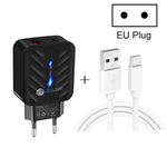 شاحن USB PD03 20W PD3.0 + QC3.0 مع كابل بيانات USB إلى Type-C، قابس EU، قابس EU، قابس EU + كابل USB إلى Type-C