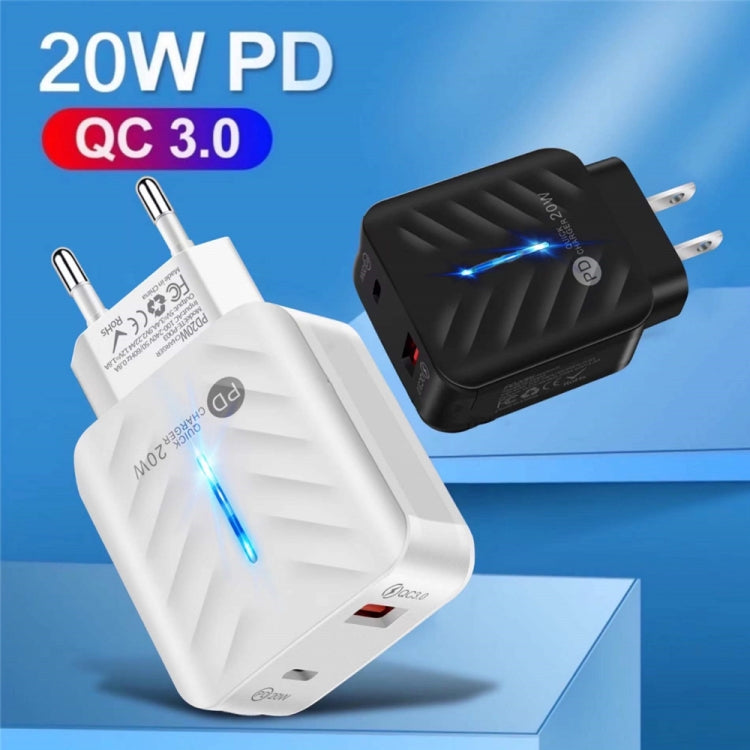 شاحن USB PD03 20W PD3.0 + QC3.0 مع كابل بيانات USB إلى Type-C، قابس EU، قابس EU، قابس EU + كابل USB إلى Type-C
