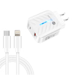 شاحن PD03 20 واط PD3.0 + QC3.0 USB مع كابل بيانات Type-C إلى 8 بن، قابس الولايات المتحدة، قابس الولايات المتحدة + كابل Type-C إلى 8 بن