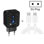شاحن USB PD03 20W PD3.0 + QC3.0 مع كابل بيانات Type-C إلى Type-C، قابس EU، قابس EU + كابل Type-C إلى Type-C