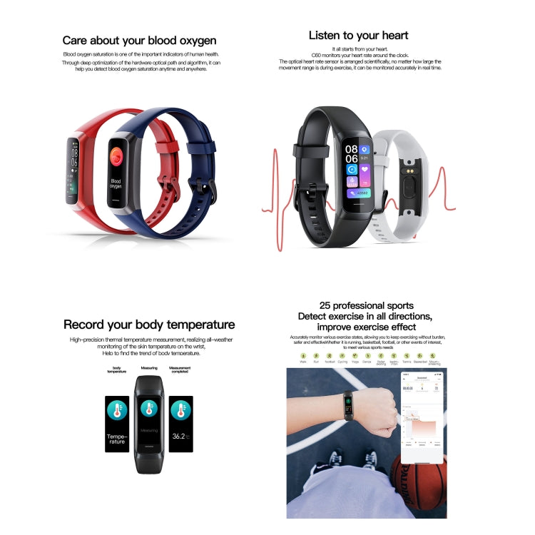 C60 IP67 Waterproof 1.1 inch Smart Fitness Band