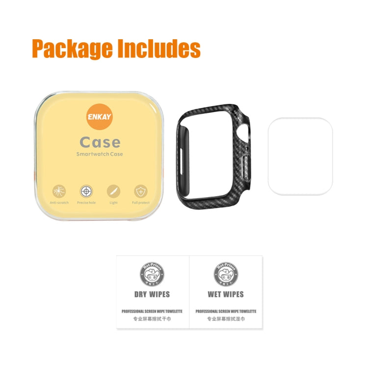 ENKAY Carbon Fiber PC Case + Full Coverage PET Screen Protector, For Apple Watch Series 9 / 8 / 7 41mm, For Apple Watch Series 9 / 8 / 7 45mm