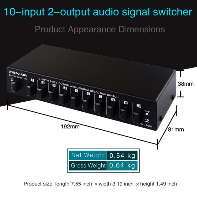 B059 10 In 2 Out / 2 In 10 Out 2-Way RCA Switch Audio Frequency Signal Select Shift Device Loudspeaker Box, B059