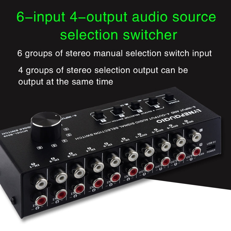 6 In 4 Out RCA Audio Switcher Signal Selector Distribute Device Switch Control