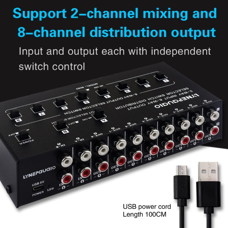 2 In 8 Out RCA Audio Frequency Signal Select Switch Distributor, 2 In 8 Out