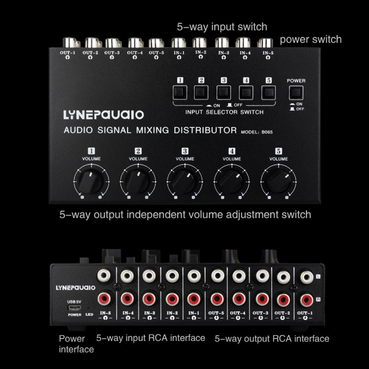 5 In 5 Out Audio Signal Selector Sound Mixing Distribute Device Input Independent Switch, 5 In 5 Out