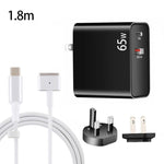 محول شحن لابتوب USB-C / Type-C + QC3.0 بقوة 65 واط + كابل بيانات USB-C / Type-C إلى MagSafe 2 / رأس T بطول 1.8 متر، قابس المملكة المتحدة / قابس الولايات المتحدة، كابل MagSafe 2 / T، قابس المملكة المتحدة / قابس الولايات المتحدة