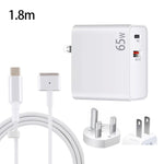 محول شحن لابتوب USB-C / Type-C + QC3.0 بقوة 65 واط + كابل بيانات USB-C / Type-C إلى MagSafe 2 / رأس T بطول 1.8 متر، قابس المملكة المتحدة / قابس الولايات المتحدة، كابل MagSafe 2 / T، قابس المملكة المتحدة / قابس الولايات المتحدة