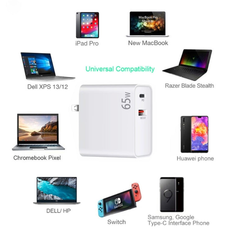محول شحن لابتوب USB-C / Type-C + QC3.0 بقوة 65 واط + كابل بيانات USB-C / Type-C إلى MagSafe 2 / رأس T بطول 1.8 متر، قابس المملكة المتحدة / قابس الولايات المتحدة، كابل MagSafe 2 / T، قابس المملكة المتحدة / قابس الولايات المتحدة