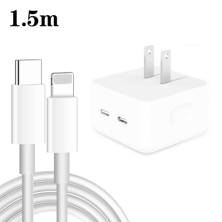 شاحن PD 35 واط بمنافذ USB-C / Type-C مزدوجة مع كابل بيانات Type-C إلى 8 بن، قابس الولايات المتحدة، قابس الولايات المتحدة + كابل 8 بن بطول 1 متر، قابس الولايات المتحدة + كابل 8 بن بطول 1.5 متر، قابس الولايات المتحدة + كابل 8 بن بطول 2 متر