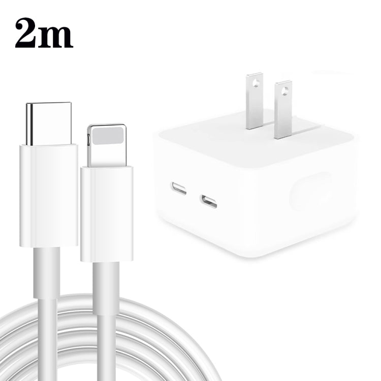 شاحن PD 35 واط بمنافذ USB-C / Type-C مزدوجة مع كابل بيانات Type-C إلى 8 بن، قابس الولايات المتحدة، قابس الولايات المتحدة + كابل 8 بن بطول 1 متر، قابس الولايات المتحدة + كابل 8 بن بطول 1.5 متر، قابس الولايات المتحدة + كابل 8 بن بطول 2 متر