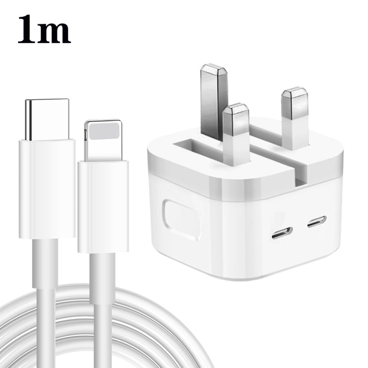 شاحن PD 35 واط بمنافذ USB-C / Type-C مزدوجة مع كابل بيانات Type-C إلى 8 بن، قابس المملكة المتحدة، قابس المملكة المتحدة + كابل 8 بن بطول 1 متر، قابس المملكة المتحدة + كابل 8 بن بطول 1.5 متر، قابس المملكة المتحدة + كابل 8 بن بطول 2 متر