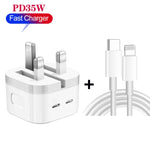 شاحن PD 35 واط بمنافذ USB-C / Type-C مزدوجة مع كابل بيانات Type-C إلى 8 بن، قابس المملكة المتحدة، قابس المملكة المتحدة + كابل 8 بن بطول 1 متر، قابس المملكة المتحدة + كابل 8 بن بطول 1.5 متر، قابس المملكة المتحدة + كابل 8 بن بطول 2 متر