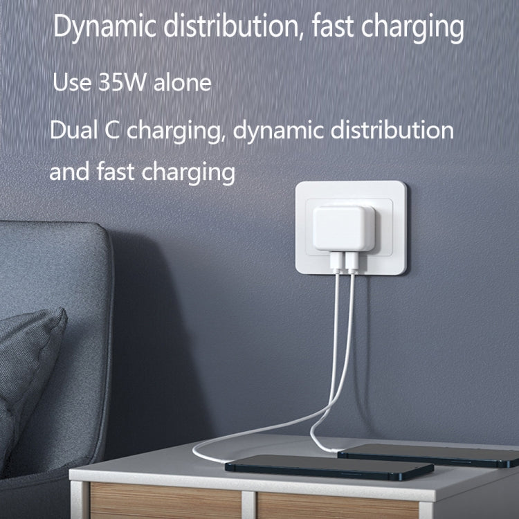 شاحن PD 35 واط بمنافذ USB-C / Type-C مزدوجة مع كابل بيانات Type-C إلى 8 بن، قابس المملكة المتحدة، قابس المملكة المتحدة + كابل 8 بن بطول 1 متر، قابس المملكة المتحدة + كابل 8 بن بطول 1.5 متر، قابس المملكة المتحدة + كابل 8 بن بطول 2 متر
