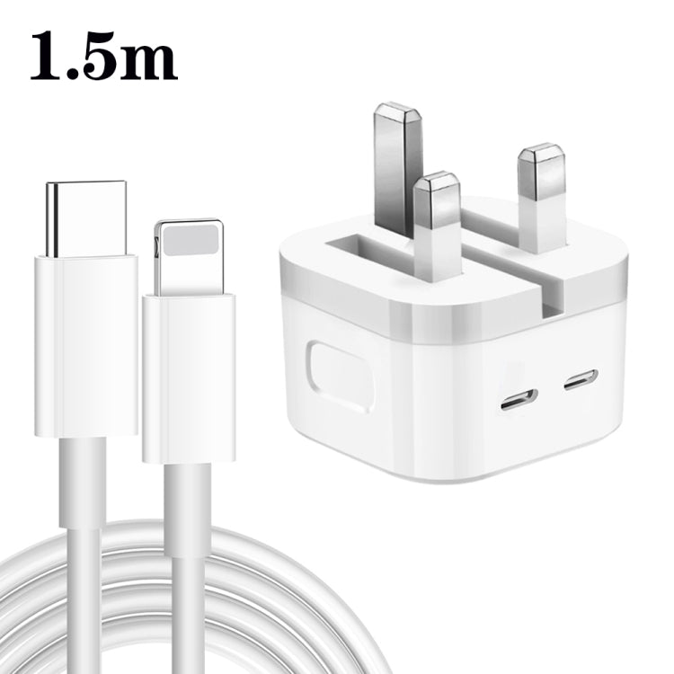 شاحن PD 35 واط بمنافذ USB-C / Type-C مزدوجة مع كابل بيانات Type-C إلى 8 بن، قابس المملكة المتحدة، قابس المملكة المتحدة + كابل 8 بن بطول 1 متر، قابس المملكة المتحدة + كابل 8 بن بطول 1.5 متر، قابس المملكة المتحدة + كابل 8 بن بطول 2 متر