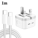 شاحن PD 35W بمنافذ USB-C / Type-C مزدوجة مع كابل بيانات Type-C إلى Type-C، قابس UK، قابس UK + كابل Type-C مزدوج بطول 1 متر، قابس UK + كابل Type-C مزدوج بطول 2 متر