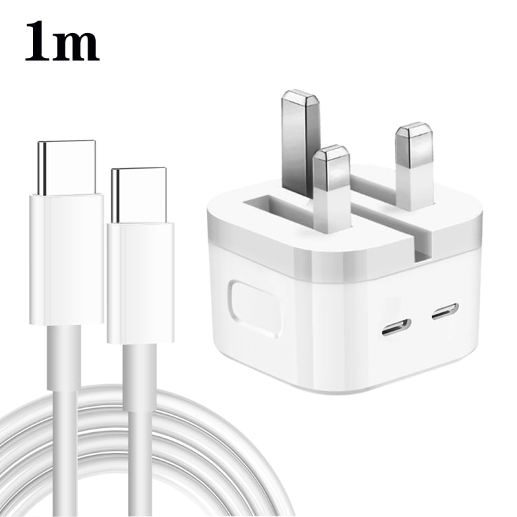 شاحن PD 35W بمنافذ USB-C / Type-C مزدوجة مع كابل بيانات Type-C إلى Type-C، قابس UK، قابس UK + كابل Type-C مزدوج بطول 1 متر، قابس UK + كابل Type-C مزدوج بطول 2 متر