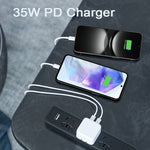 شاحن PD 35W بمنافذ USB-C / Type-C مزدوجة مع كابل بيانات Type-C إلى Type-C، قابس UK، قابس UK + كابل Type-C مزدوج بطول 1 متر، قابس UK + كابل Type-C مزدوج بطول 2 متر