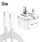 شاحن PD 35W بمنافذ USB-C / Type-C مزدوجة مع كابل بيانات Type-C إلى Type-C، قابس UK، قابس UK + كابل Type-C مزدوج بطول 1 متر، قابس UK + كابل Type-C مزدوج بطول 2 متر