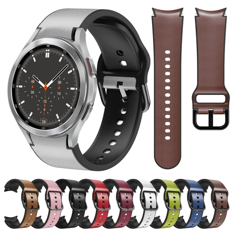 20mm Silicone Adhesive Leather Watch Band, For Samsung Galaxy Watch 4 Classic 46mm, For Samsung Galaxy Watch 4 Classic 42mm, For Samsung Galaxy Watch Active 2