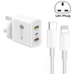شاحن متعدد المنافذ USB بقوة 45 واط PD3.0 + 2 × QC3.0 مع كابل Type-C إلى 8 سنون، قابس المملكة المتحدة، قابس المملكة المتحدة + كابل Type-C إلى 8 سنون