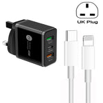 شاحن متعدد المنافذ USB بقوة 45 واط PD3.0 + 2 × QC3.0 مع كابل Type-C إلى 8 سنون، قابس المملكة المتحدة، قابس المملكة المتحدة + كابل Type-C إلى 8 سنون