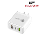 شاحن متعدد المنافذ USB بقدرة 45W PD3.0 + 2 × QC3.0 مع كابل Type-C إلى Type-C، قابس US، قابس US + كابل Type-C إلى Type-C