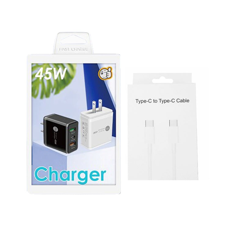 شاحن متعدد المنافذ USB بقدرة 45W PD3.0 + 2 × QC3.0 مع كابل Type-C إلى Type-C، قابس US، قابس US + كابل Type-C إلى Type-C