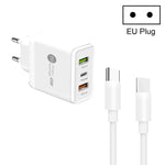 شاحن متعدد المنافذ USB بقدرة 45W PD3.0 + 2 × QC3.0 مع كابل Type-C إلى Type-C، قابس EU، قابس EU + كابل Type-C إلى Type-C