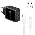 شاحن متعدد المنافذ USB بقدرة 45W PD3.0 + 2 × QC3.0 مع كابل Type-C إلى Type-C، قابس EU، قابس EU + كابل Type-C إلى Type-C