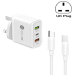 شاحن متعدد المنافذ USB بقدرة 45W PD3.0 + 2 × QC3.0 مع كابل Type-C إلى Type-C، قابس UK، قابس UK + كابل Type-C إلى Type-C