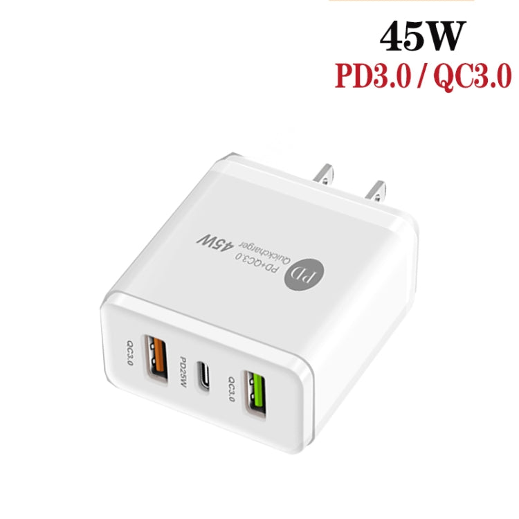 شاحن متعدد المنافذ USB بقدرة 45W PD25W + 2 × QC3.0 مع كابل USB إلى Type-C، قابس US، قابس US + كابل USB إلى Type-C