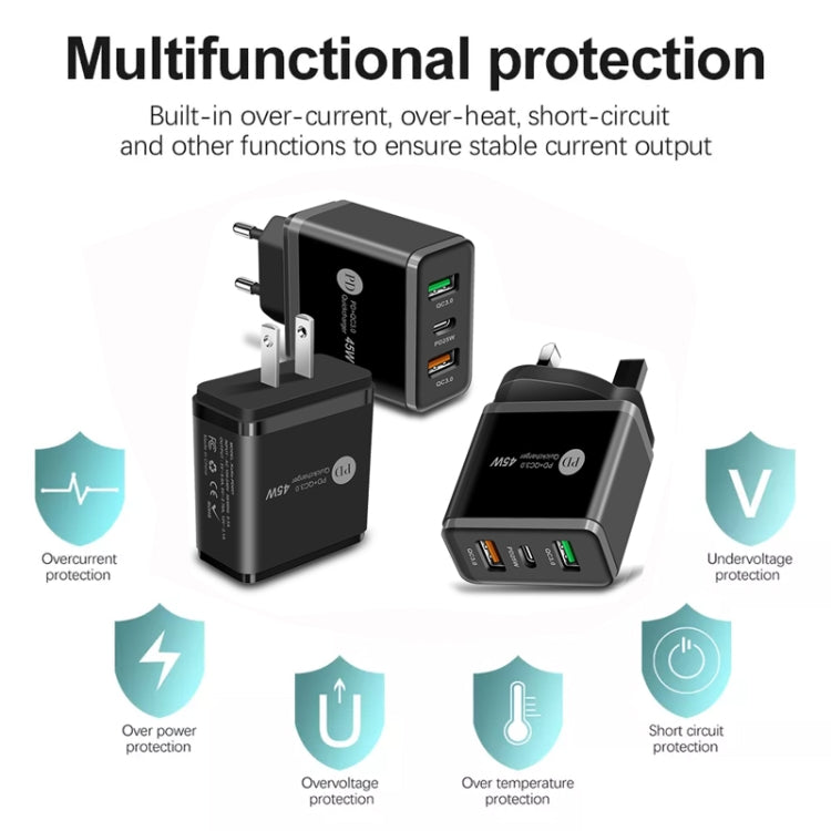شاحن متعدد المنافذ USB بقدرة 45W PD25W + 2 × QC3.0 مع كابل USB إلى Type-C، قابس US، قابس US + كابل USB إلى Type-C