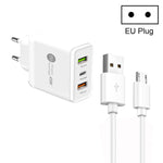 شاحن متعدد المنافذ USB بقدرة 45W PD25W + 2 × QC3.0 مع كابل USB إلى Micro USB، قابس EU، قابس EU + كابل USB إلى Micro USB
