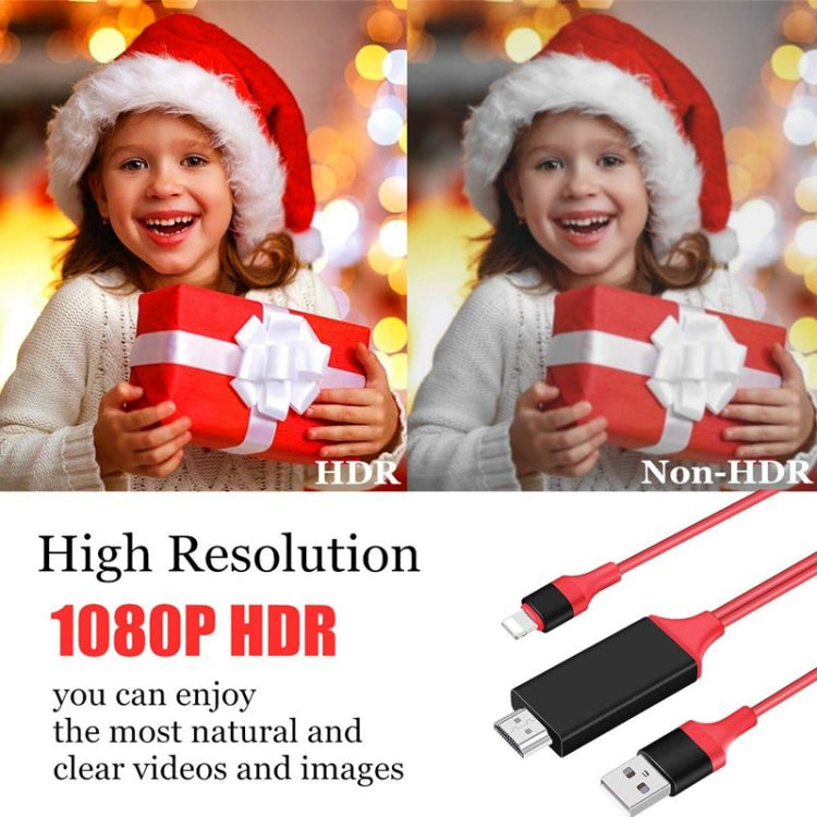 كابل محول 2 متر 1080P من 8 دبابيس إلى HDMI، متوافق مع محول iPhone إلى HDMI، 8 دبابيس