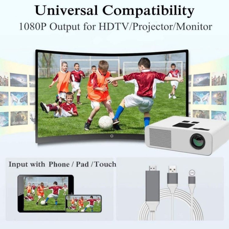 كابل محول 2 متر 1080P من 8 دبابيس إلى HDMI، متوافق مع محول iPhone إلى HDMI، 8 دبابيس
