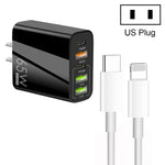 شاحن متعدد المنافذ USB بقوة 65 واط مع منفذين PD Type-C + 3 منافذ USB مع كابل بيانات Type-C إلى 8 سنون 3A، قابس الولايات المتحدة، قابس الولايات المتحدة + كابل Type-C إلى 8 سنون