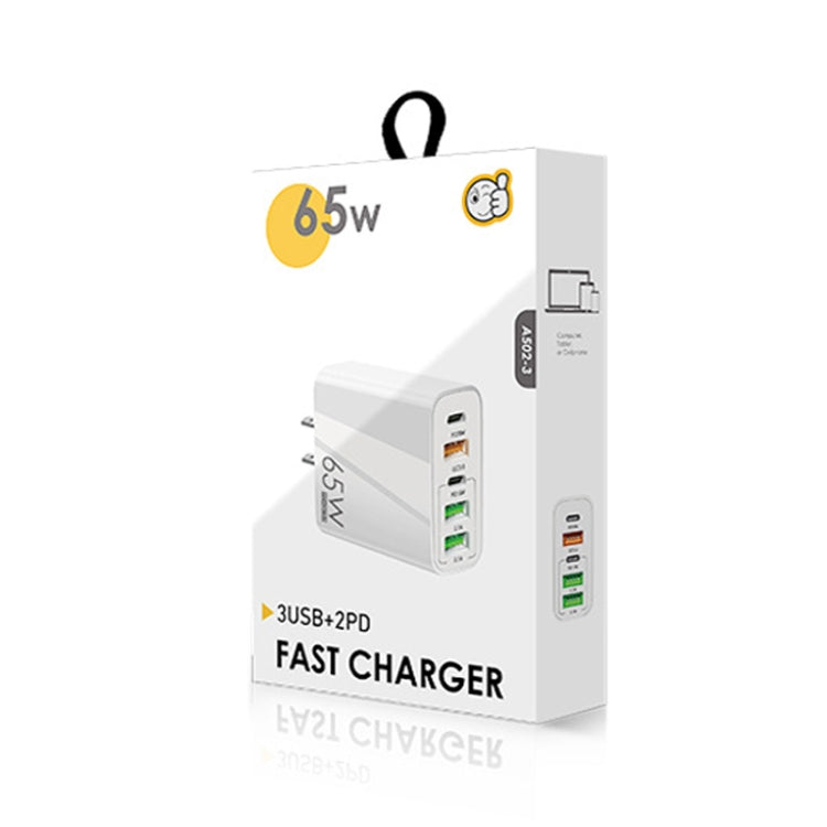 شاحن متعدد المنافذ USB بقوة 65 واط مع منفذين PD Type-C + 3 منافذ USB مع كابل بيانات Type-C إلى 8 سنون 3A، قابس الولايات المتحدة، قابس الولايات المتحدة + كابل Type-C إلى 8 سنون