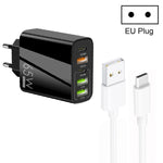 65W Dual PD Type-C + 3 x USB Multi Port Charger with 3A USB to Type-C Data Cable, EU Plug, EU Plug + USB to Type-C Cable