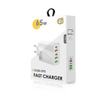 65W Dual PD Type-C + 3 x USB Multi Port Charger with 3A USB to Type-C Data Cable, EU Plug, EU Plug + USB to Type-C Cable