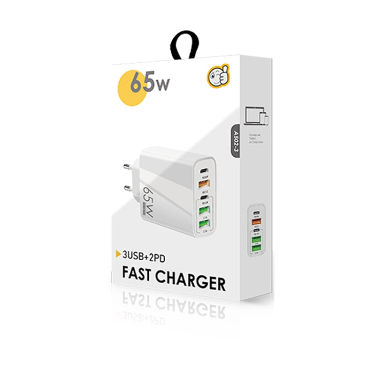 65W Dual PD Type-C + 3 x USB Multi Port Charger with 3A USB to Type-C Data Cable, EU Plug, EU Plug + USB to Type-C Cable