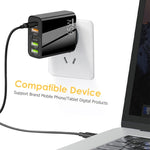 شاحن متعدد المنافذ 65 واط مزدوج PD Type-C + 3 منافذ USB مع كابل بيانات USB إلى Micro USB بقوة 3A، قابس بريطاني، قابس بريطاني + كابل USB إلى Micro USB