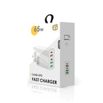 شاحن متعدد المنافذ 65 واط مزدوج PD Type-C + 3 منافذ USB مع كابل بيانات USB إلى Micro USB بقوة 3A، قابس بريطاني، قابس بريطاني + كابل USB إلى Micro USB
