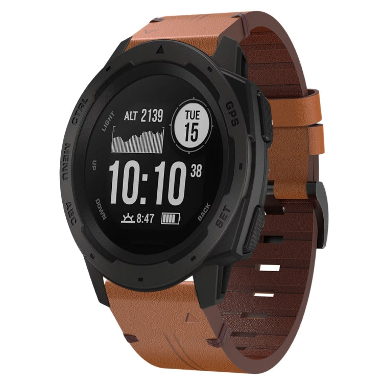 22mm Leather Steel Buckle Watch Band, For Garmin Fenix 5 Plus, For Garmin Instinct