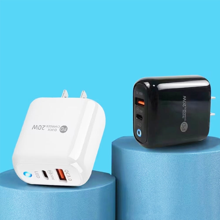 شاحن هاتف محمول PD04 بقوة PD20W + QC18W مع مؤشر LED، قابس الولايات المتحدة، قابس الولايات المتحدة
