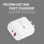 شاحن هاتف محمول PD04 بقوة PD20W + QC18W مع مؤشر LED، قابس الولايات المتحدة، قابس الولايات المتحدة