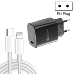 شاحن سريع PD11 بمنفذ واحد PD3.0 USB-C / Type-C بقوة 20 واط مع كابل بيانات Type-C إلى 8 سنون بطول 1 متر، قابس الاتحاد الأوروبي، قابس الاتحاد الأوروبي + كابل Type-C إلى 8 سنون